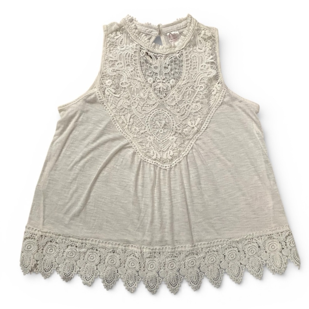 No Boundaries Lace Trim Sleeveless Blouse - Cream